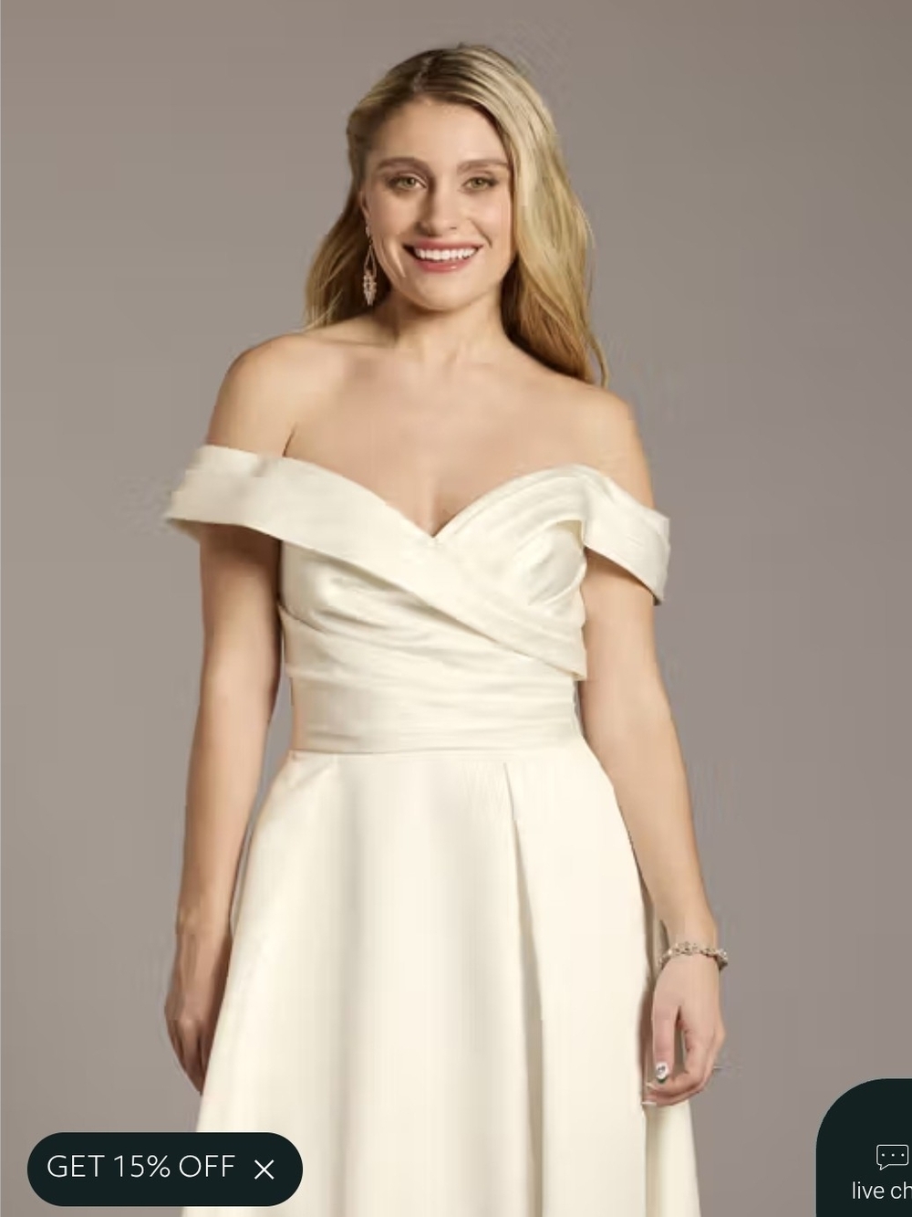 Db Edit Off-Shoulder Cream Wedding Gown with Front Slit Size 6 Nwt - Picture 3 of 10